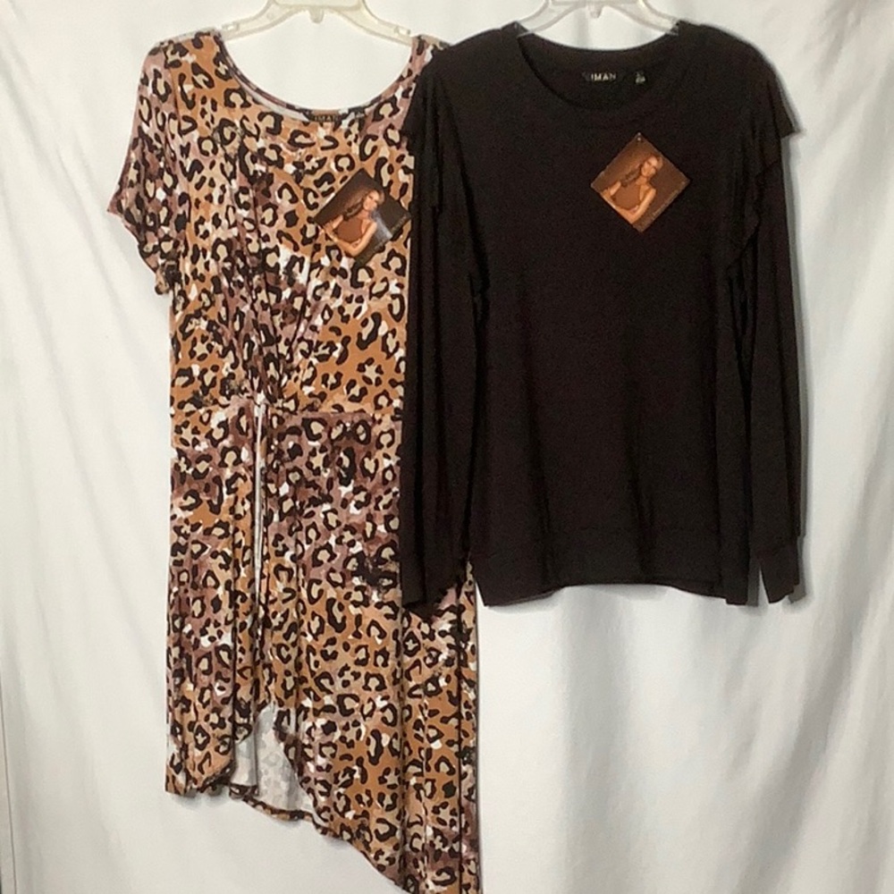 NWT Asymmetrical Leopard Print And Black Top Bundle Size L